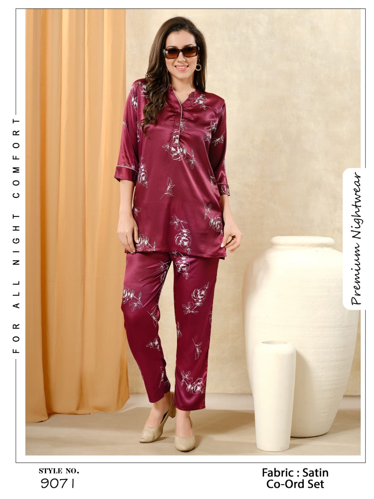 Printed satin  pyjama co-ord set