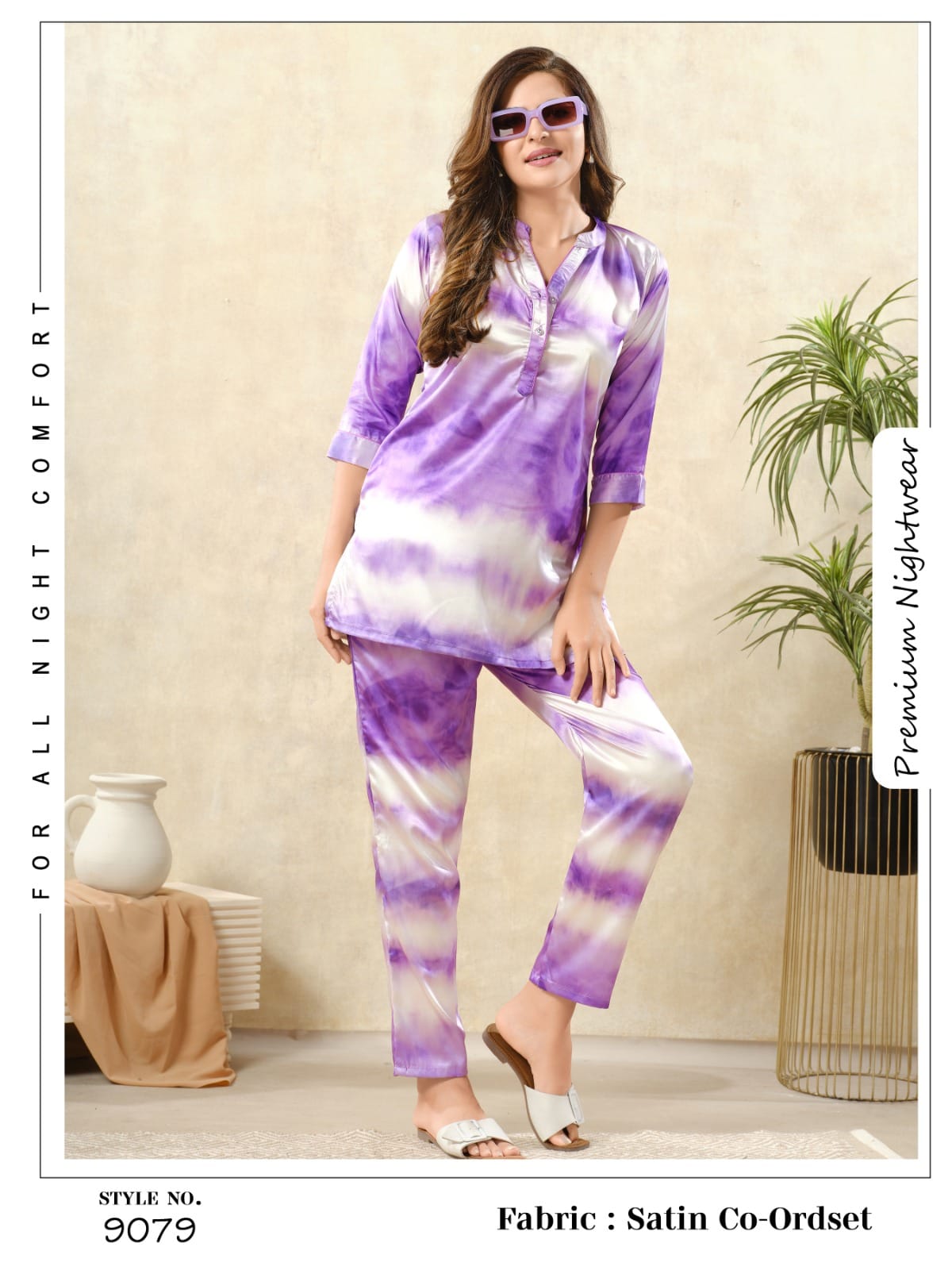 Printed satin pyjama co-ord set