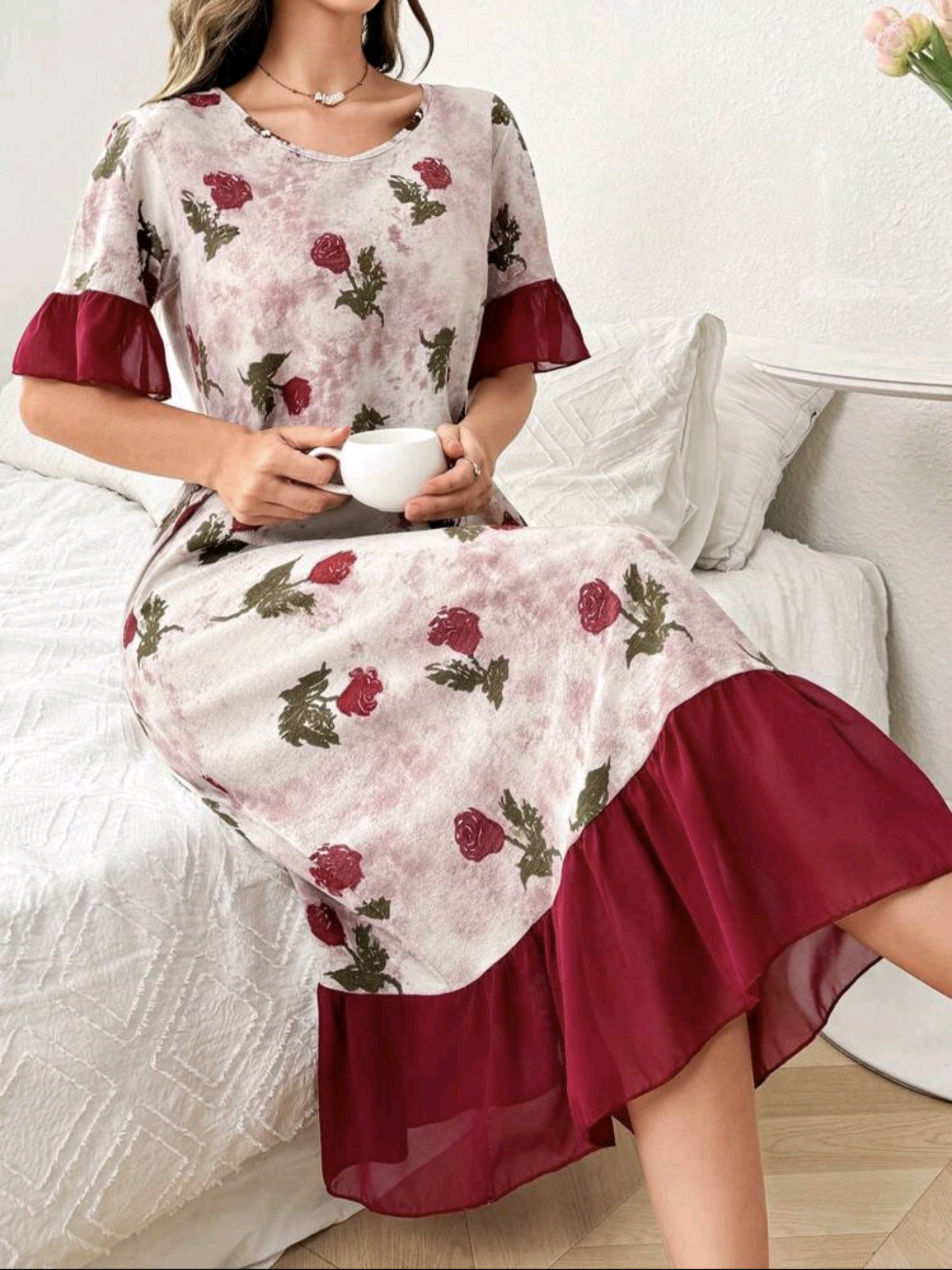 Floral ruffle night gown