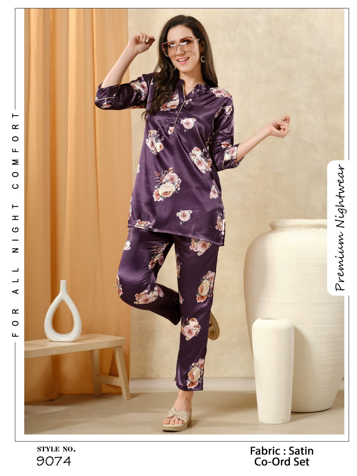 Printed satin pyjama co-ord set